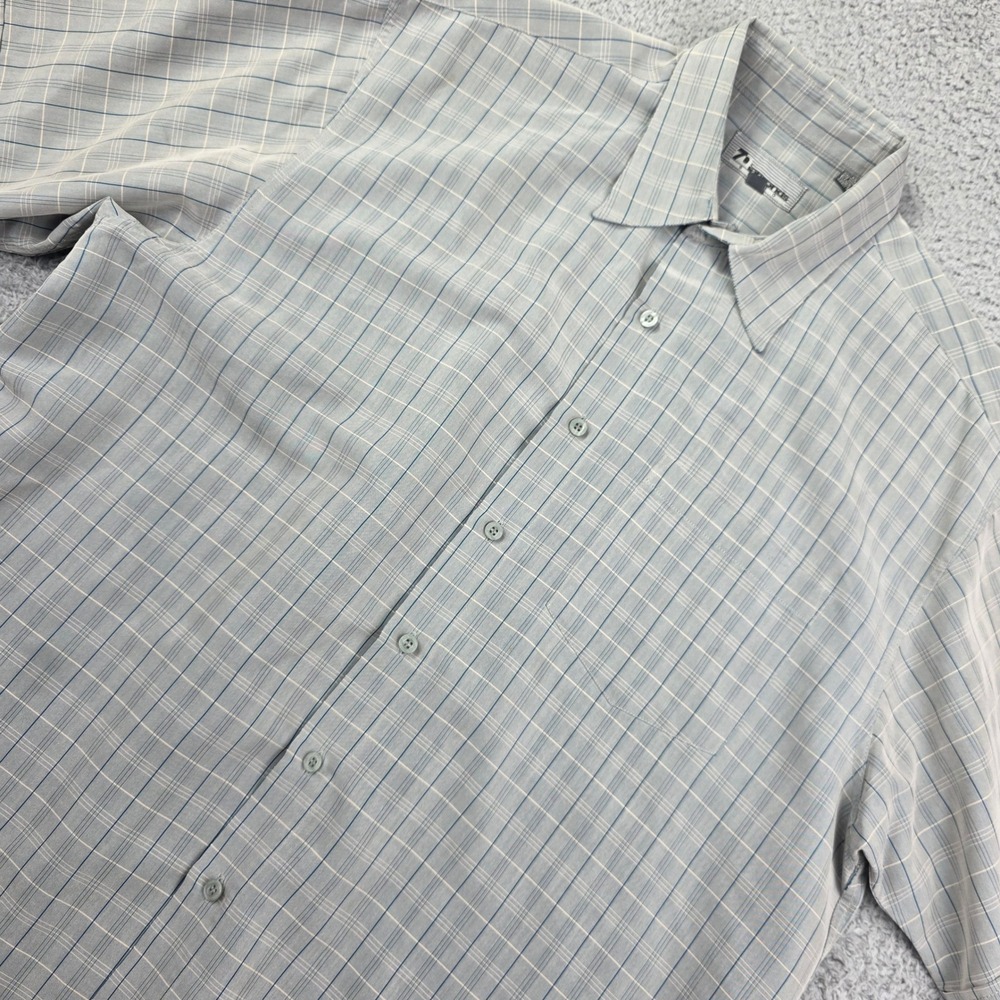7 Diamonds‎ Button Up Shirt Mens XL Gray Plaid Short Sleeve Polynosic Blend